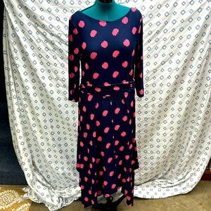 Boden Navy and Pink Jersey Asymmetrical Hem Maxi
